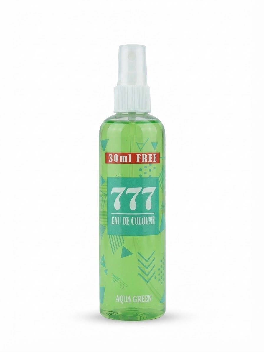 777 Aqua Green Eau de Cologne green bottle with 30 ml free offer