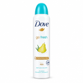 Dove Go Fresh Pear and Aloe Vera antiperspirant spray can on a white background