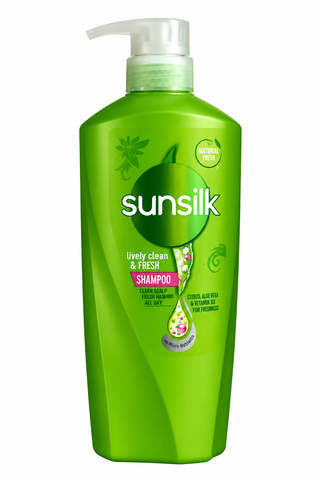 Green Sunsilk Lively Clean and Fresh shampoo on white background