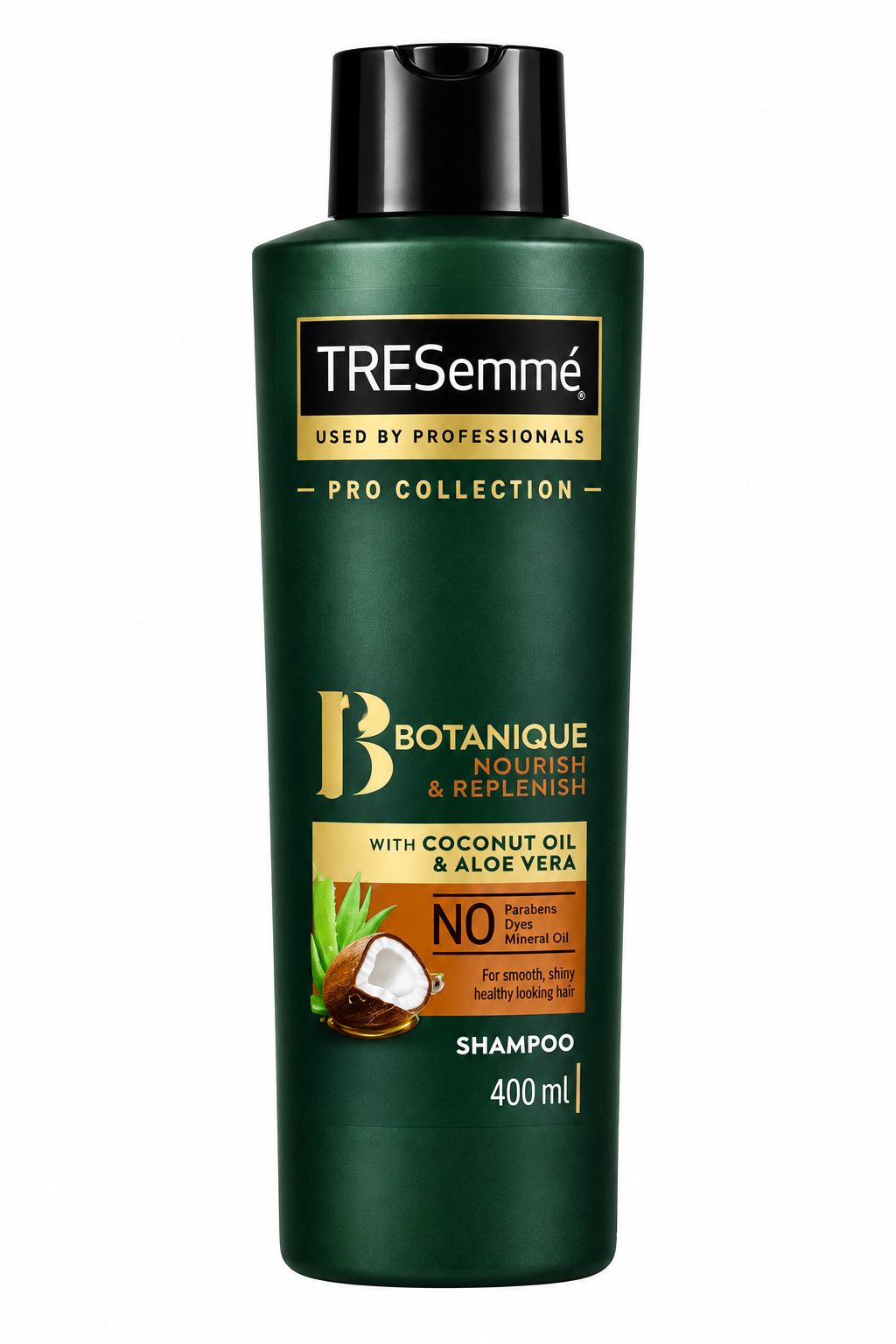 TRESemmé Botanique Coconut Oil and Aloe Vera shampoo 400 ml on white background