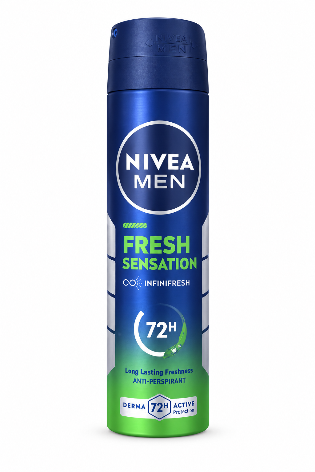 Nivea Men Fresh Sensation 72H original blue and green spray can on white background