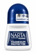 Narta Homme Magnesium Protect 48H white roll-on bottle with navy cap on white background