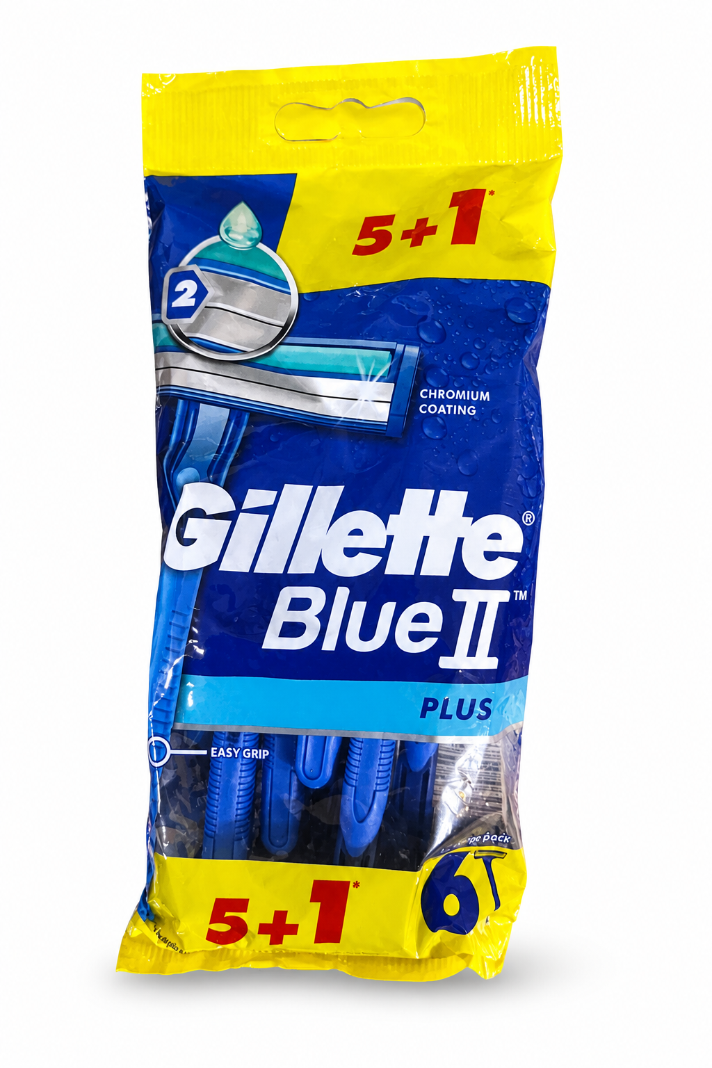 Gillette Blue II Plus razors, 5+1 pack on a white background