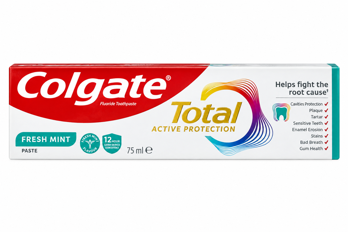 Colgate Total Active Protection Fresh Mint 75 ml carton on white background