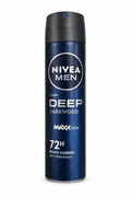 Nivea Men Deep Darkwood 72H dark navy can with silver lettering and black cap on white background