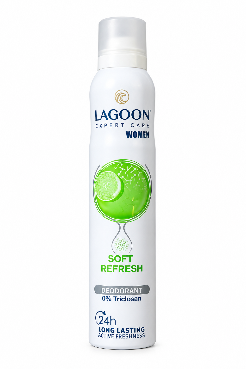 White Lagoon Expert Care Women Soft Refresh deodorant spray can on a white background