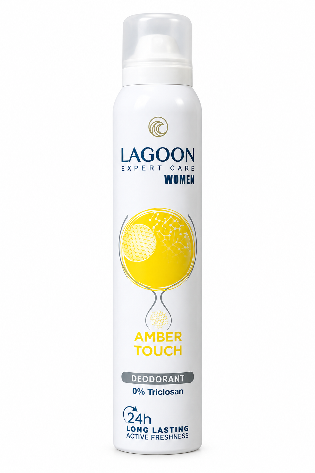 White Lagoon Expert Care Women Amber Touch deodorant spray can on a white background