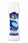 Amatoury 114 Ocean Wave white shower gel bottle with blue ocean-wave artwork on white background