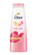 Dove Detox Nourishment shampoo on white background