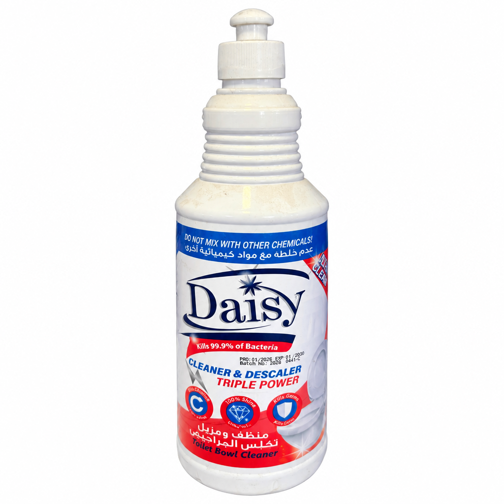 Daisy Triple Power toilet bowl cleaner and descaler on white background