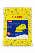 Vileda yellow floor cloth pack with green flower motifs and original 2+1 Free label on white background