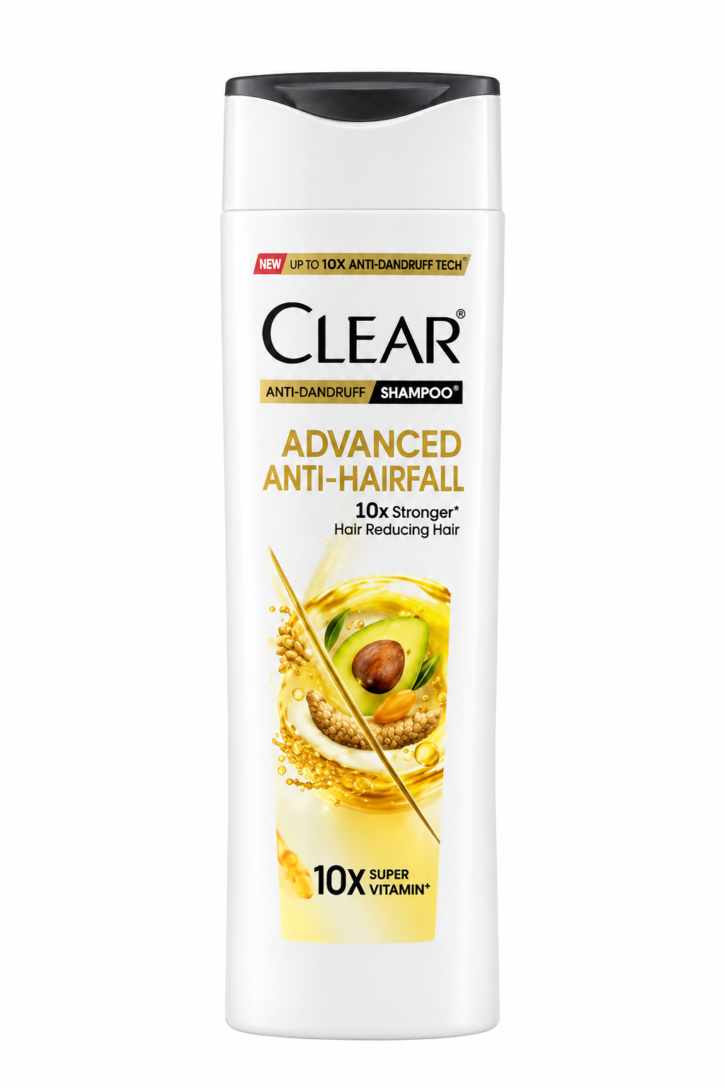 Clear Advanced Anti-Hairfall shampoo on white background