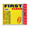 First Clean yellow multipurpose sponge cloth in clear packaging with a red side header on white background