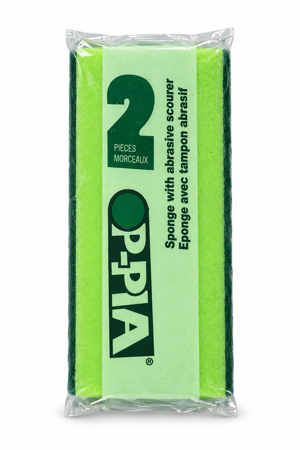 OPPIA green sponge 2-piece pack with original vertical label layout on white background