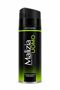 Malizia Uomo Vetyver original black and green deodorant spray can on white background