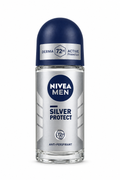 Nivea Men Silver Protect glass roll-on bottle with silver label and navy cap on white background