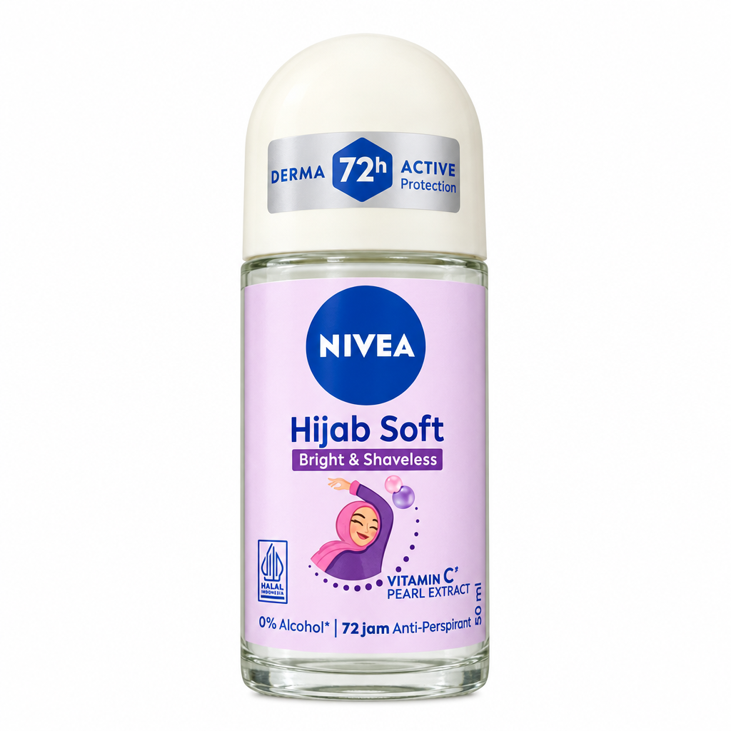 Nivea Hijab Soft Bright and Shaveless 50 ml roll-on on white background