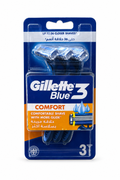 Gillette Blue3 Comfort razors, three-pack on a white background