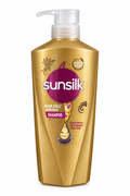 Gold Sunsilk Hair Fall Solution shampoo pump bottle on white background