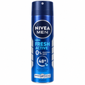 Nivea Men Fresh Active 48H blue deodorant spray on white background