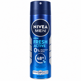Nivea Men Fresh Active 48H blue deodorant spray on white background