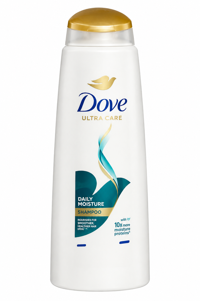 Dove Daily Moisture shampoo on white background