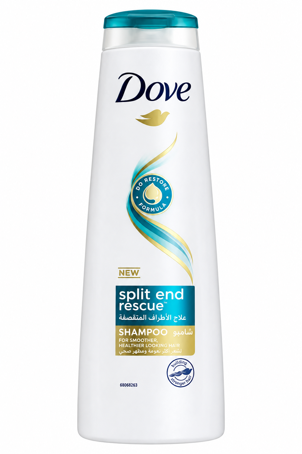 Dove Split End Rescue shampoo on white background