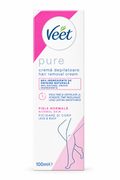 Veet Pure normal skin legs and body hair removal cream 100 ml original carton on white background