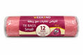 Weekend Small rose-colored tie garbage bag roll with 12 bags and 45 by 45 cm labeling on white background