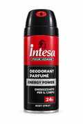 Intesa Pour Homme Energy Power original red and black body spray can on white background