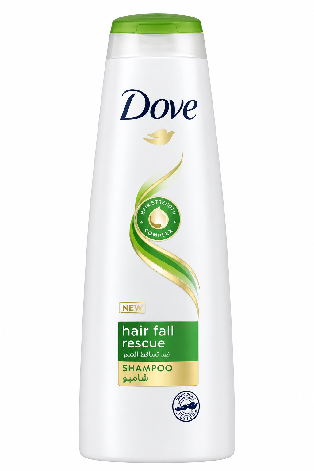 Dove Hair Fall Rescue shampoo on white background