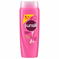 Sunsilk Strength & Shine pink shampoo bottle without plastic wrapping on white background