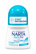 Narta Bacti-Pur Zinc 48H white roll-on bottle with turquoise cap on white background