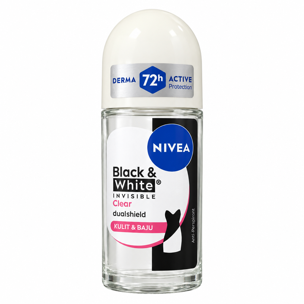 Nivea Black and White Invisible Clear roll-on on white background