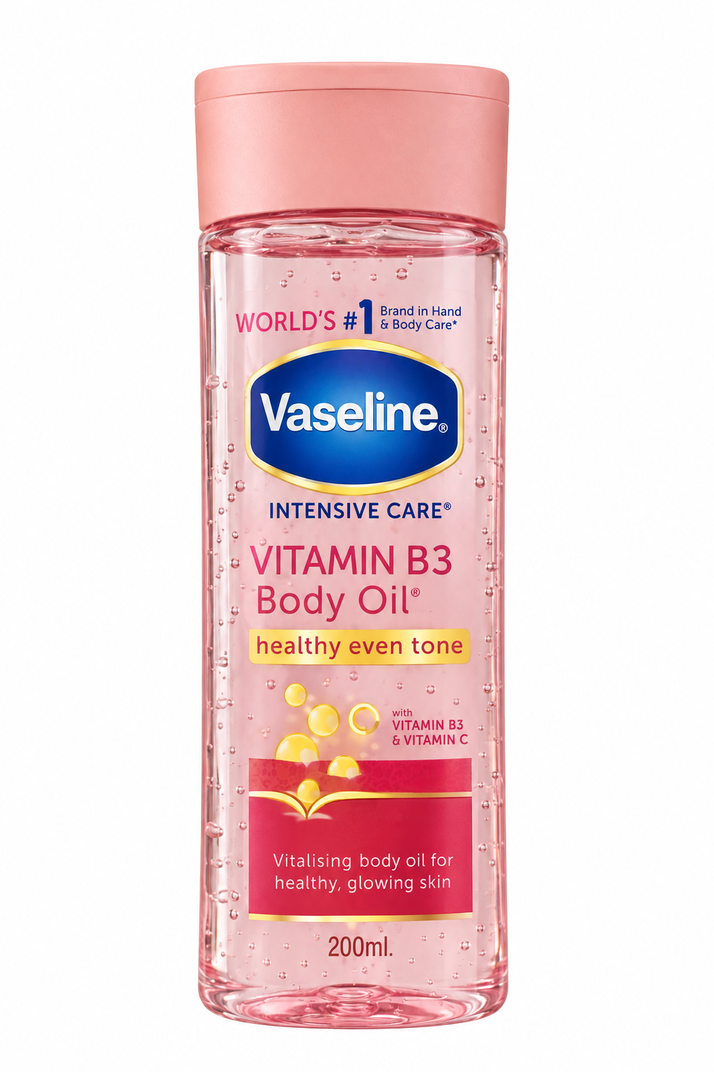 Vaseline Vitamin B3 Body Oil 200 ml on white background
