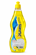 7 Oceans yellow lemon dish wash 750 ml bottle with original vertical label and yellow cap on white background