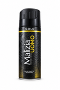 Malizia Uomo Gold original black and gold deodorant can on white background
