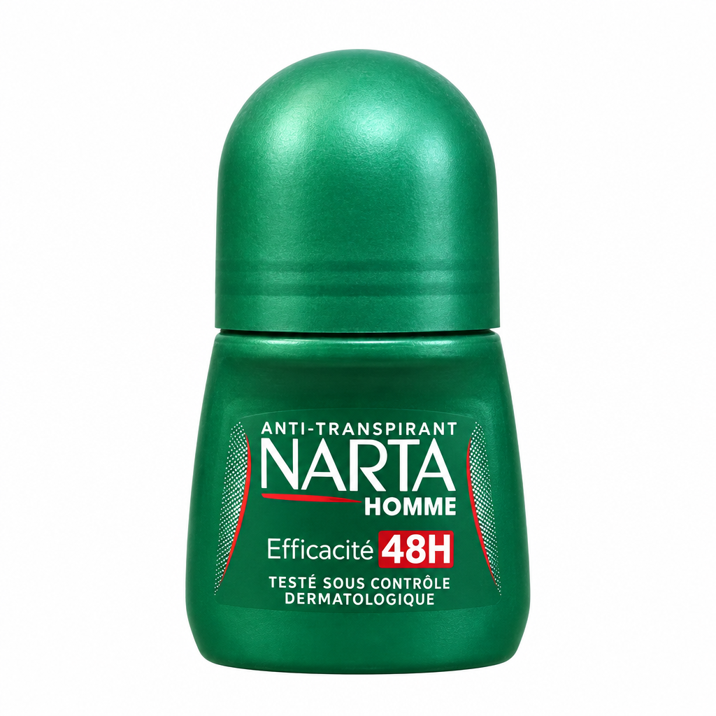 Green Narta Homme 48H antiperspirant roll-on on white background