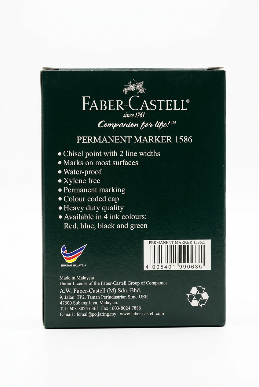 Faber-Castell 1586 Chisel Point Permanent Markers – Box of 12